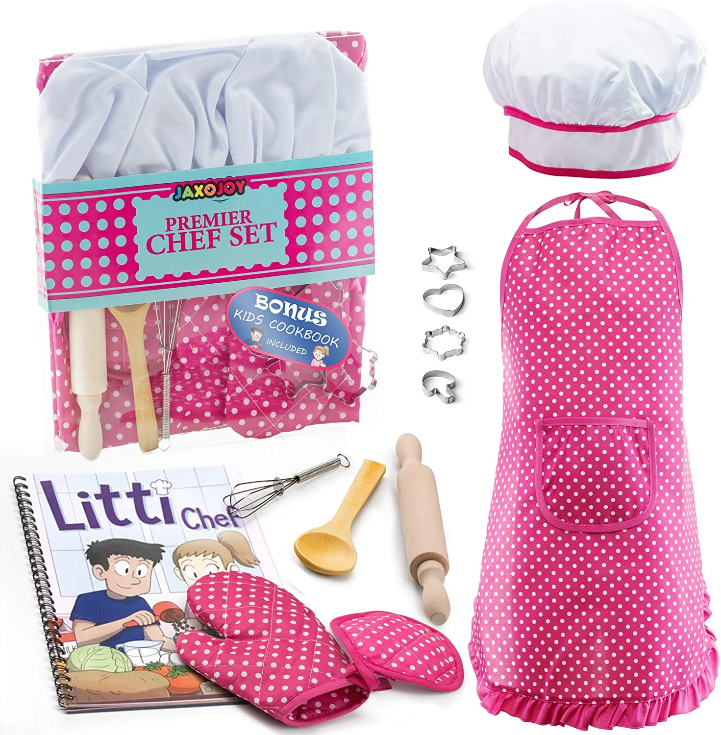 JaxoJoy Complete Kids Cooking and Baking Set & Chef Costume – 11 Pcs