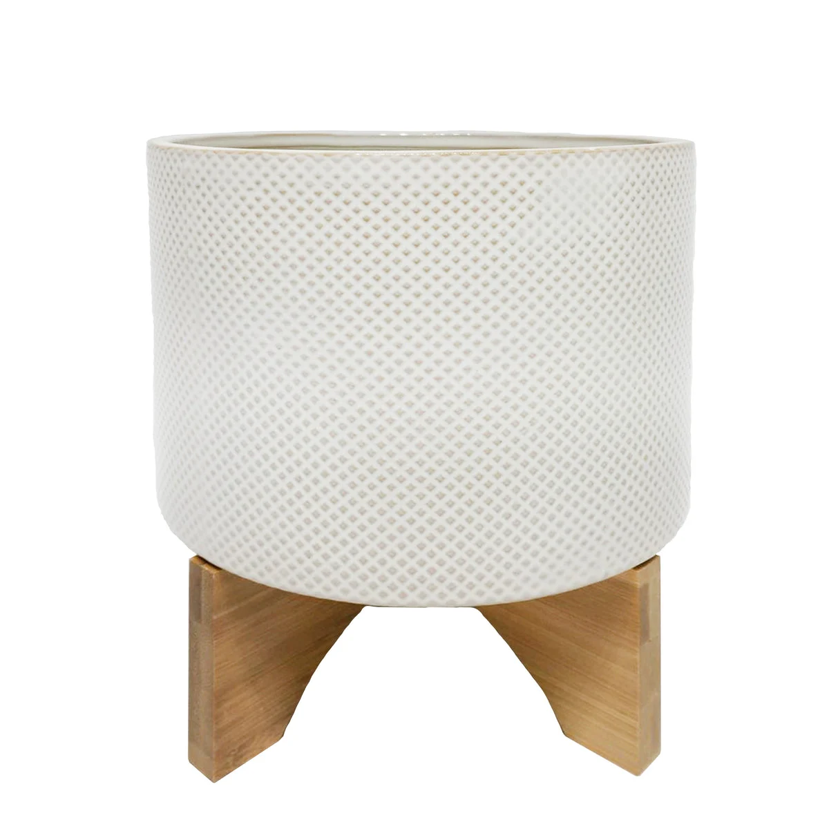 Sagebrook Home 14485-07 11" Ceramic Planter On Stand, White/Tan Dotted