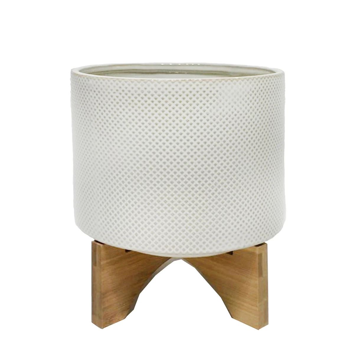 Sagebrook Home Ceramic 8`` Planter On Stand, White/Tan Dot