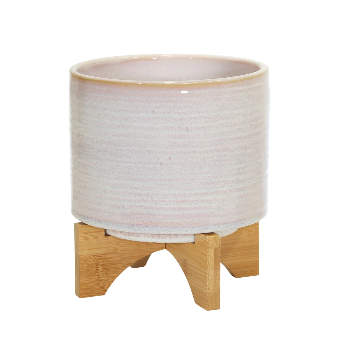 Sagebrook Home 14485-14 8" Ceramic Planter On Stand, Cream Stripe