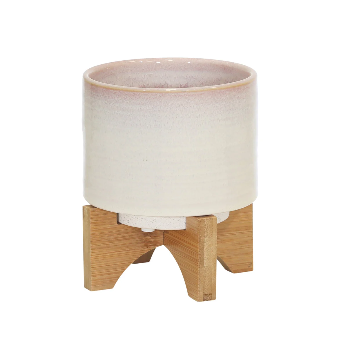Sagebrook Home Ceramic 6`` Planter On Stand, Cream Stripe