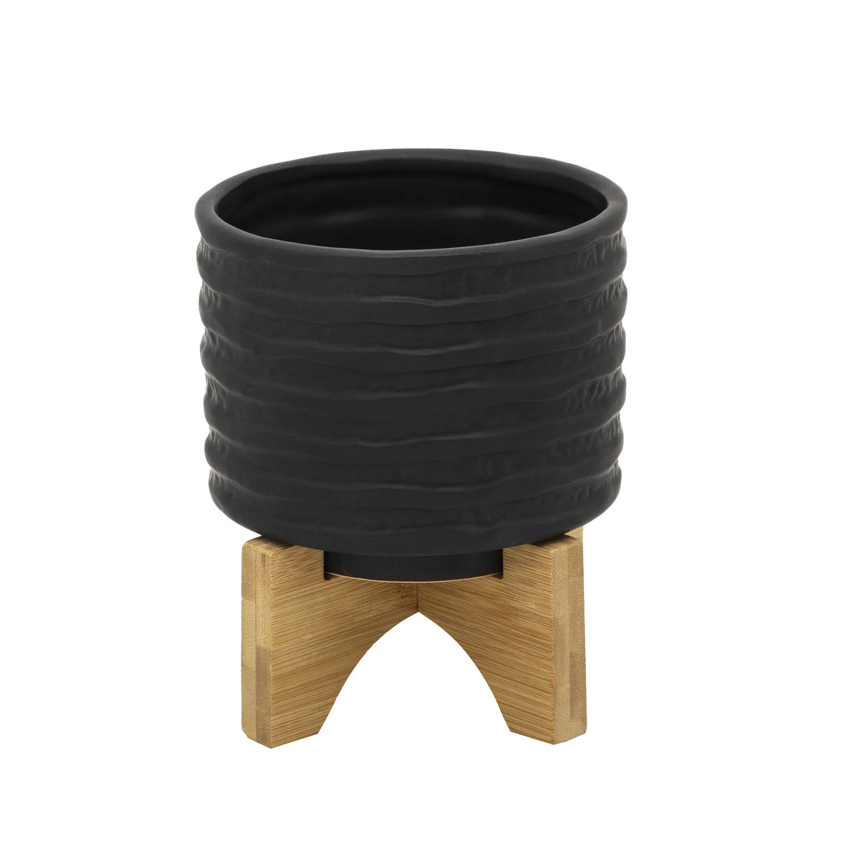Sagebrook Home 6`` Textured Planter W/ Stand, Black