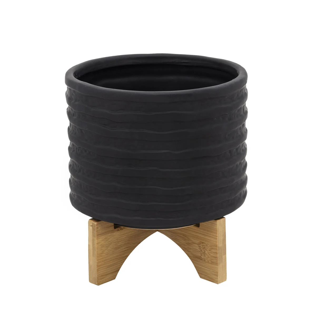 Sagebrook Home 14485-17 8" Textured Planter with Stand, Black