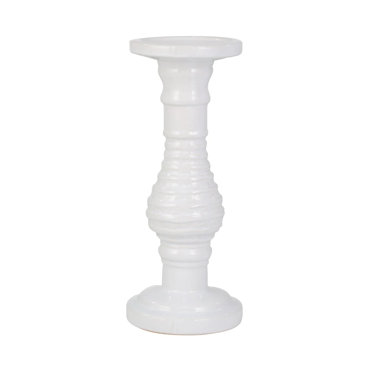 Sagebrook Home Ceramic 11" Candle Holder, White Stripe