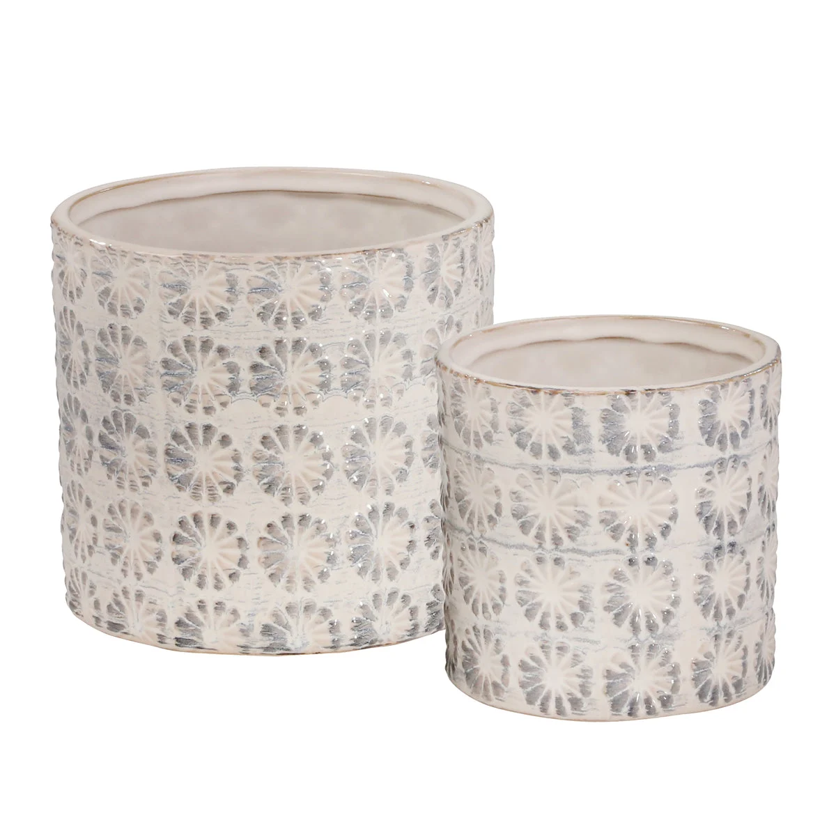 Sagebrook Home 14490-03 7"/5" Ceramic Planters, White/Gray, Set of 2