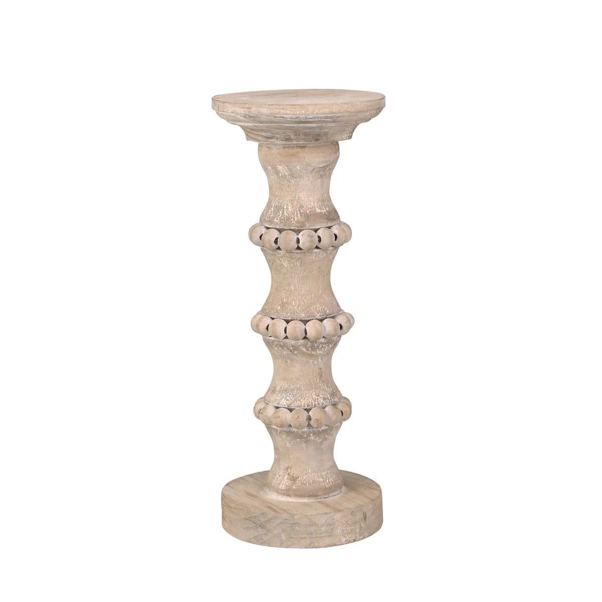 Sagebrook Home 14498-02 13" Wooden Banded Bead Candle Holder