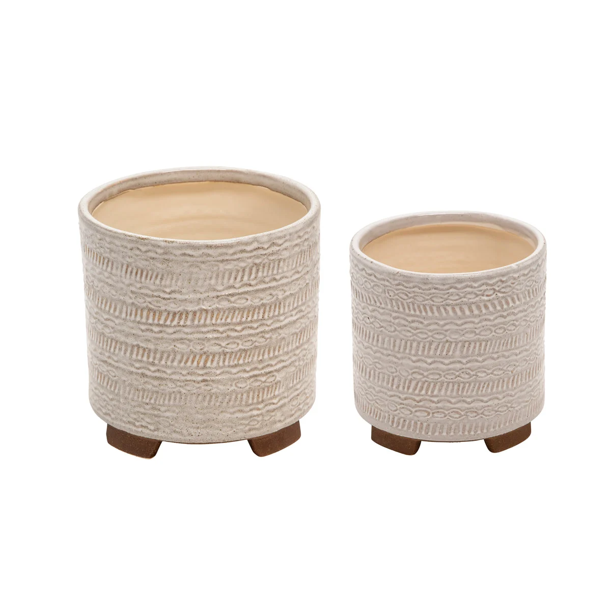 Sagebrook Home 14504-01 6"/8" Ceramic Tribal Look Planters, Ivory, Set of 2
