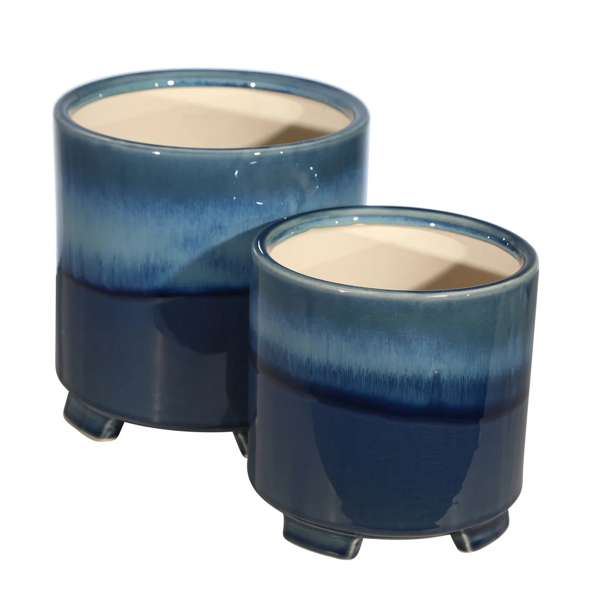 Sagebrook Home 14504-11 6"/8" Ceramic Footed Planter, Reactive Blue, Set of 2