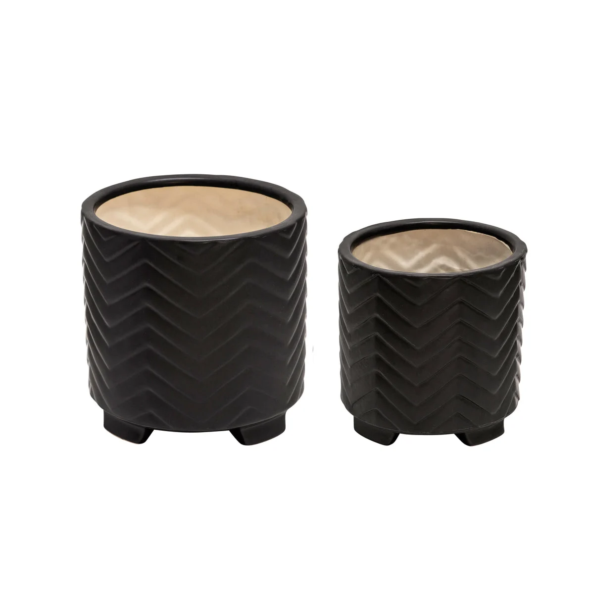 Sagebrook Home Set of 2 Ceramic 6/8`` Chevron Footed Planter, Black