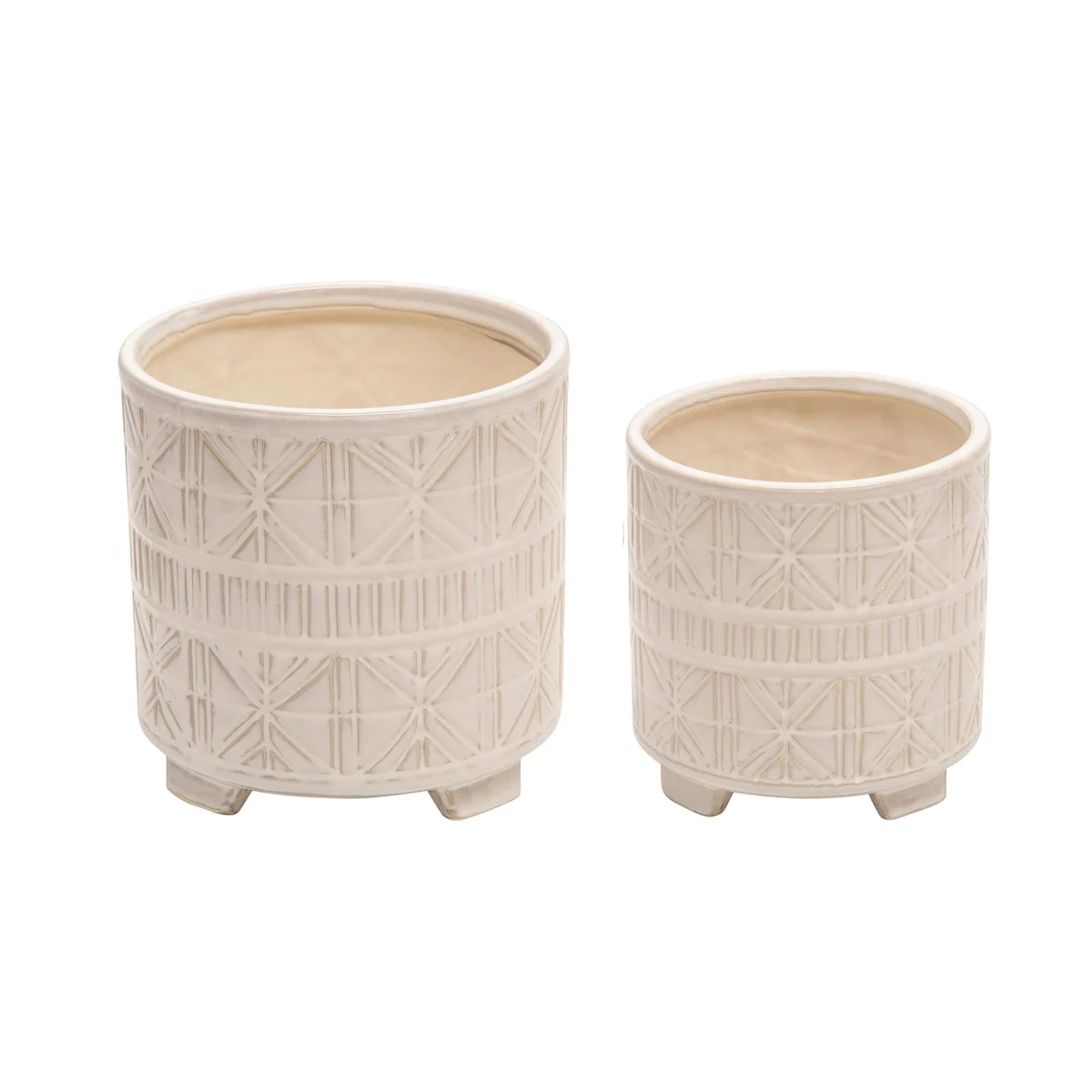 Sagebrook Home Set of 2 Ceramic 6/8" Abstract Footed Planter, Beige