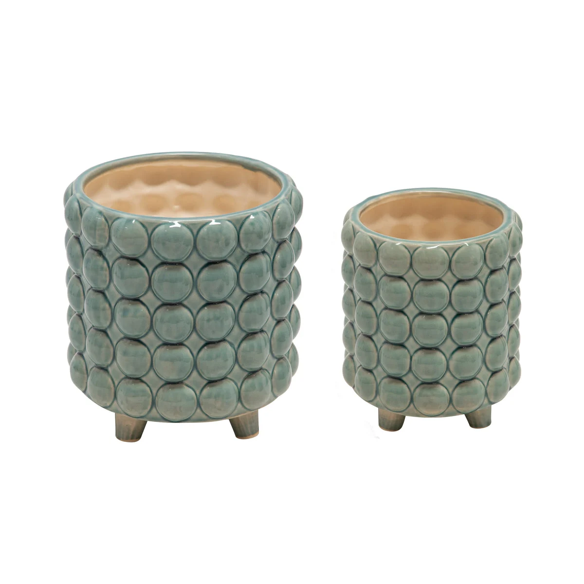 Sagebrook Home 14504-19 6"/8" Ceramic Footed Planter with Bubbles, Green, Set of 2