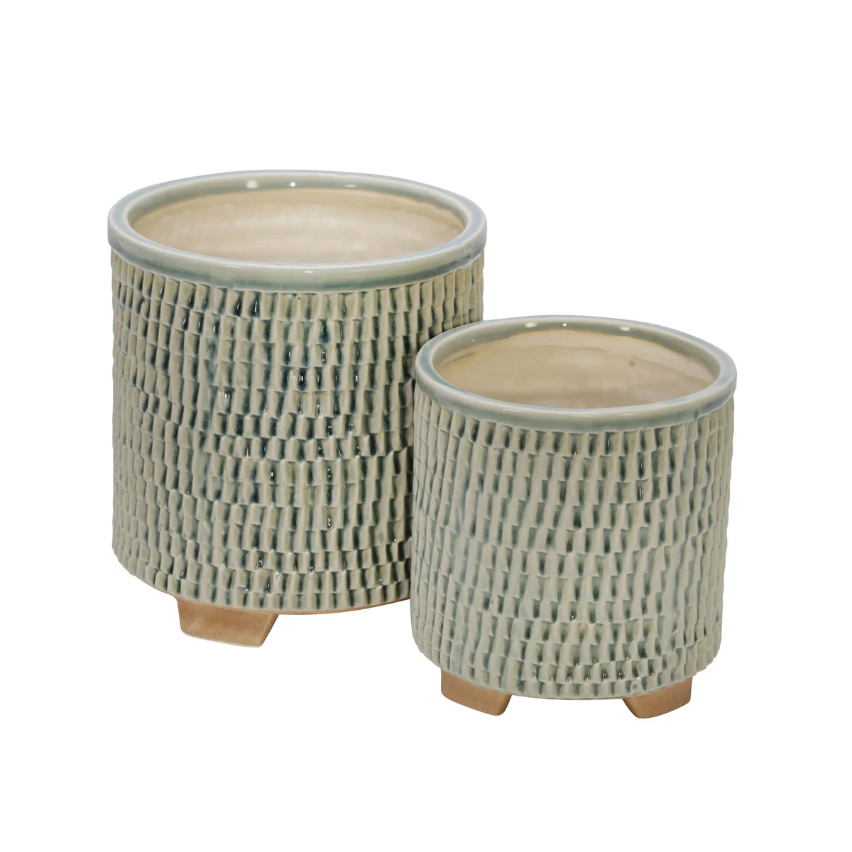 Sagebrook Home 14504-21 6"/8" Ceramic Textured Footed Planters, Green, Set of 2