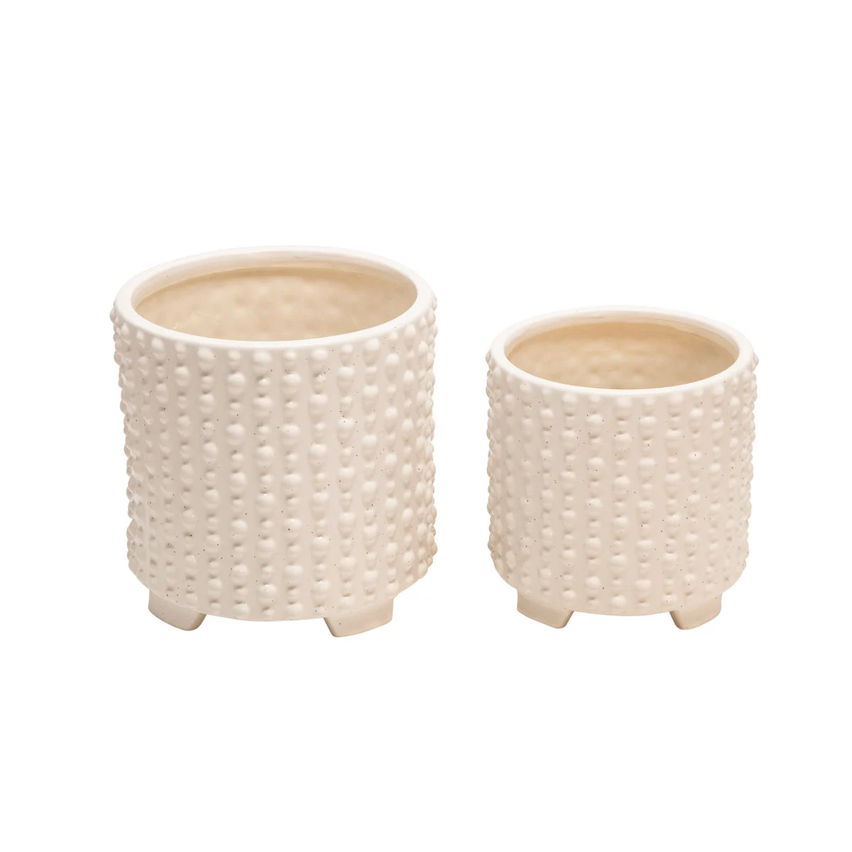 Sagebrook Home 14504-22 6"/8" Ceramic Footed Planters with Dots, White, Set of 2