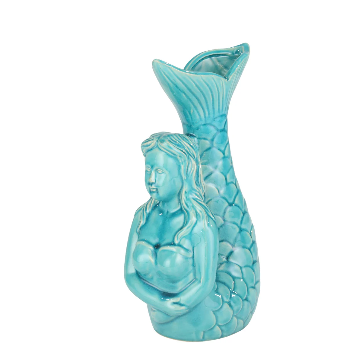 Sagebrook Home Ceramic 13`` Mermaid Vase, Teal