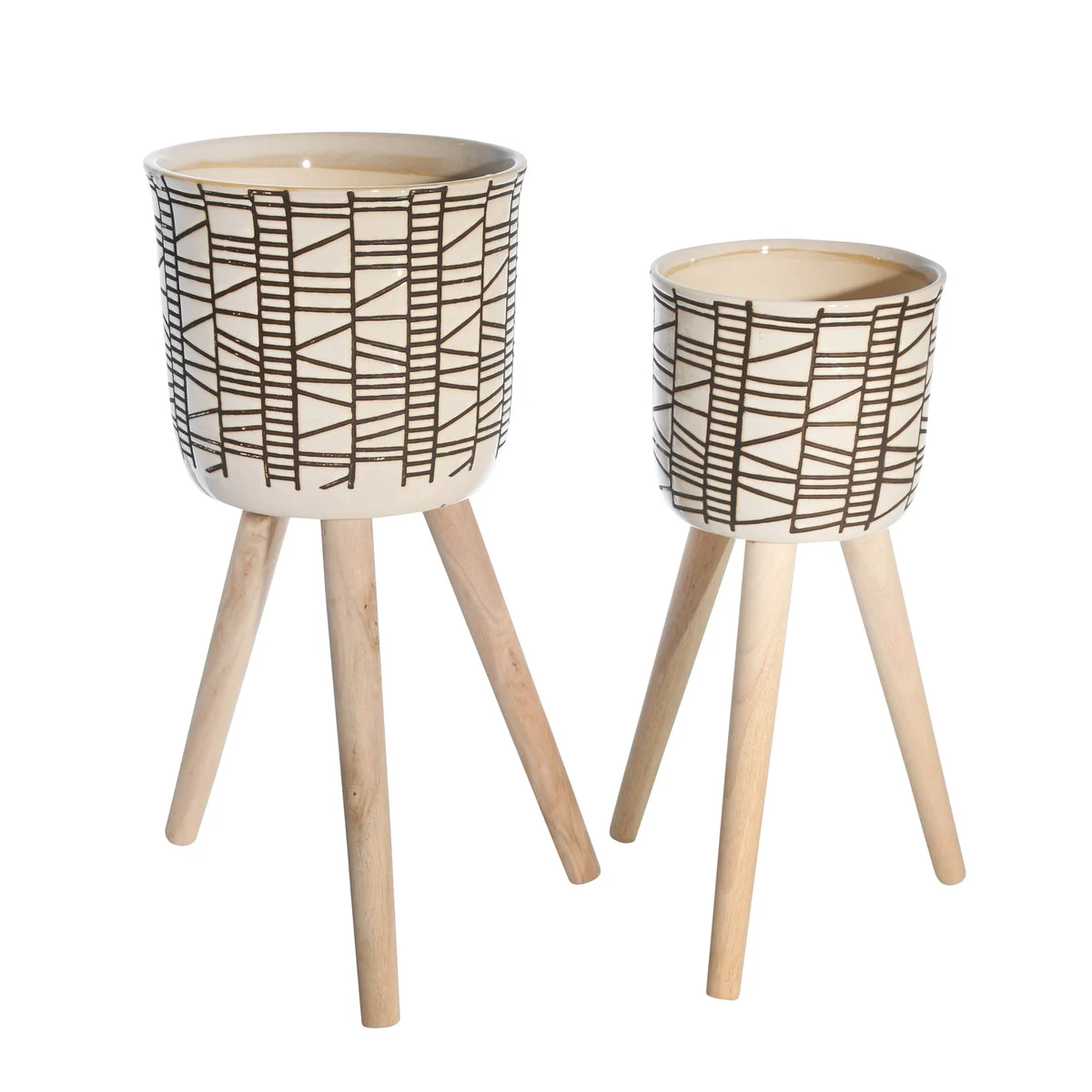 Sagebrook Home 14533-01 8"/10" Ceramic, Abstract Planter 3 Legs, Cream, Set of 2