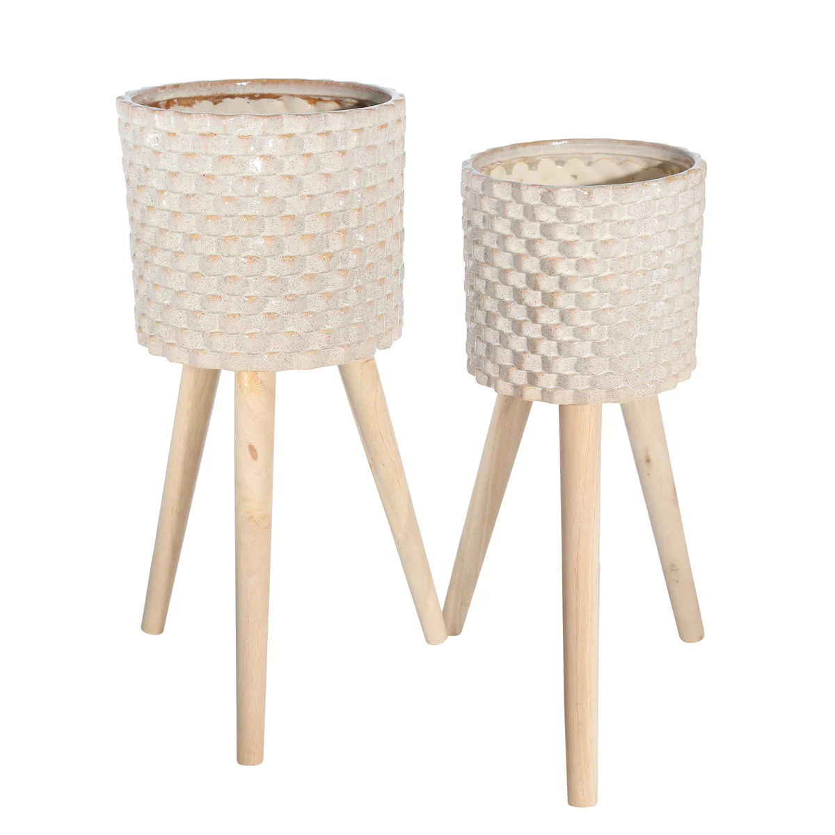 Sagebrook Home 14533-03 8"/10" Ceramic, Textured Planter 3 Legs, Beige, Set of 2