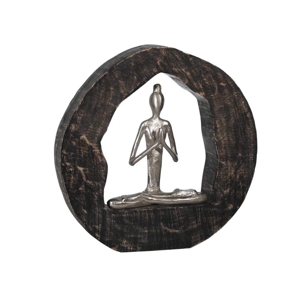 Sagebrook Home Aluminum Yoga Lady In Circle Log 11``, Silver