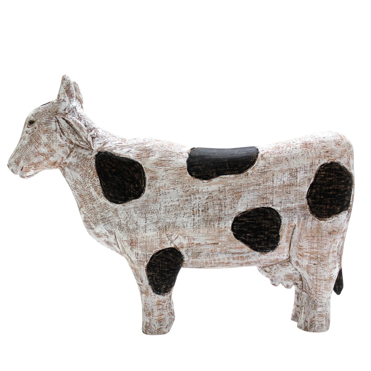 Sagebrook Home 14578-03 14" Mango Wood Standing Cow, Black/ White