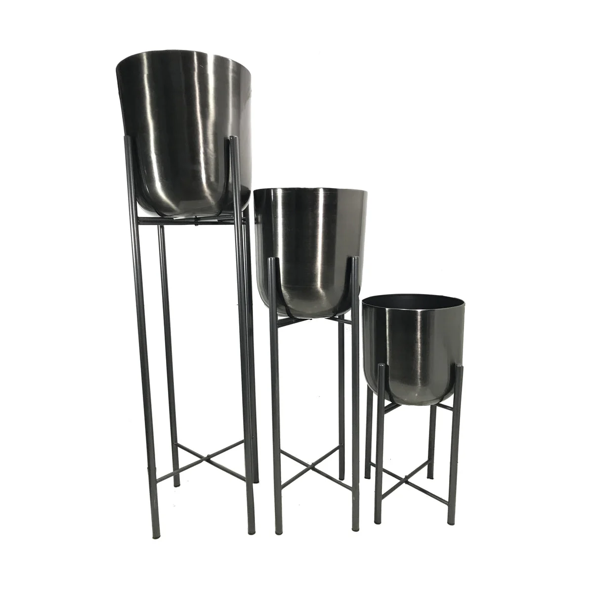 Sagebrook Home 14630-01 40"/30"/20"H Metal Planters On Stand, Gunmetal, Set of 3