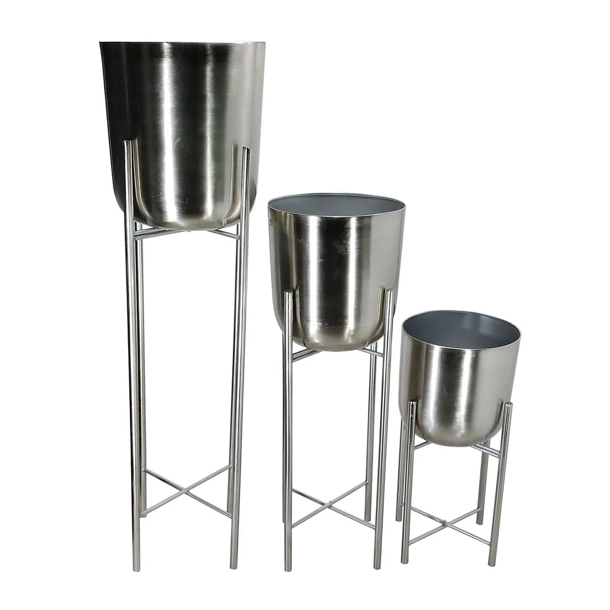 Sagebrook Home 14630-03 40"/30"/20" H Metal Planters On Stand, Silver, Set of 3