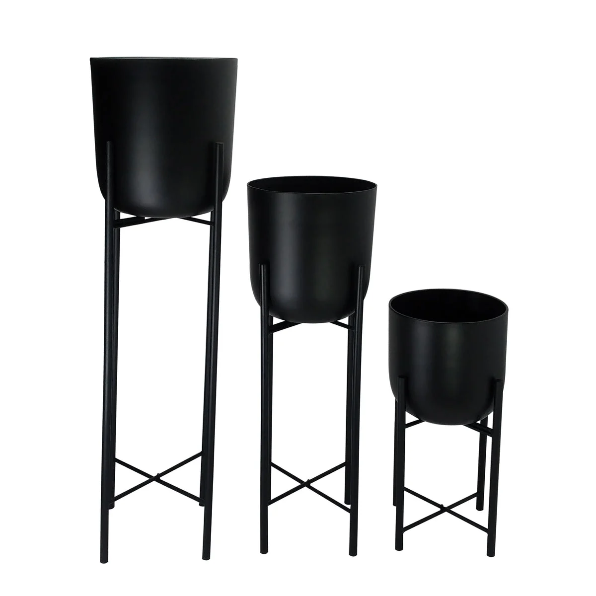 Sagebrook Home 14630-04 40"/30"/20"H Metal Planters On Stand, Black, Set of 3