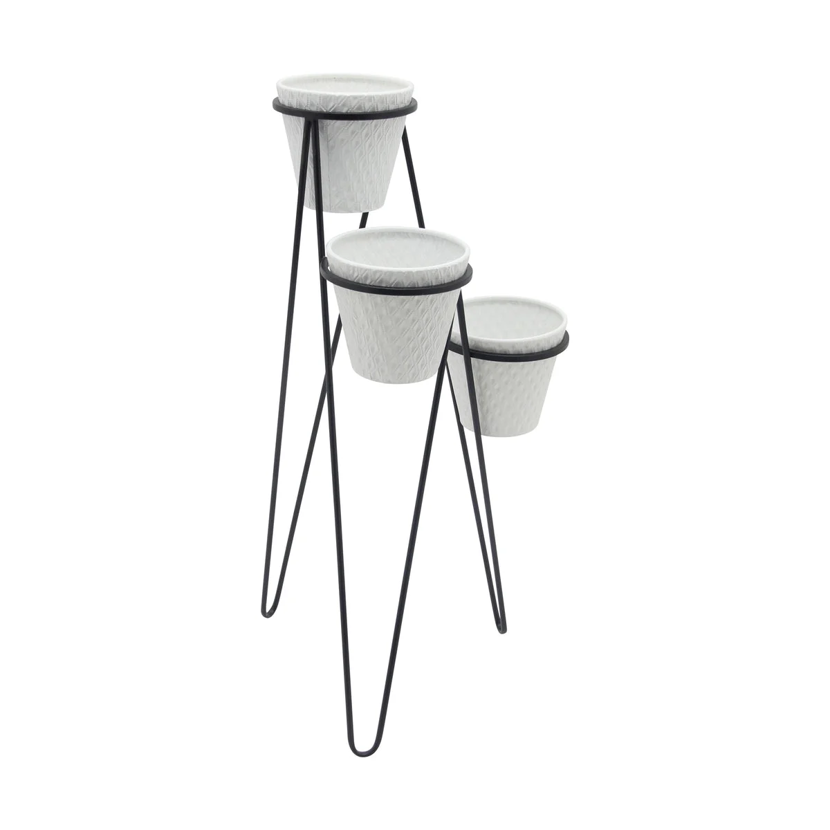 Sagebrook Home 14922-02 31" Metal 3-Tier Planter, White/Black