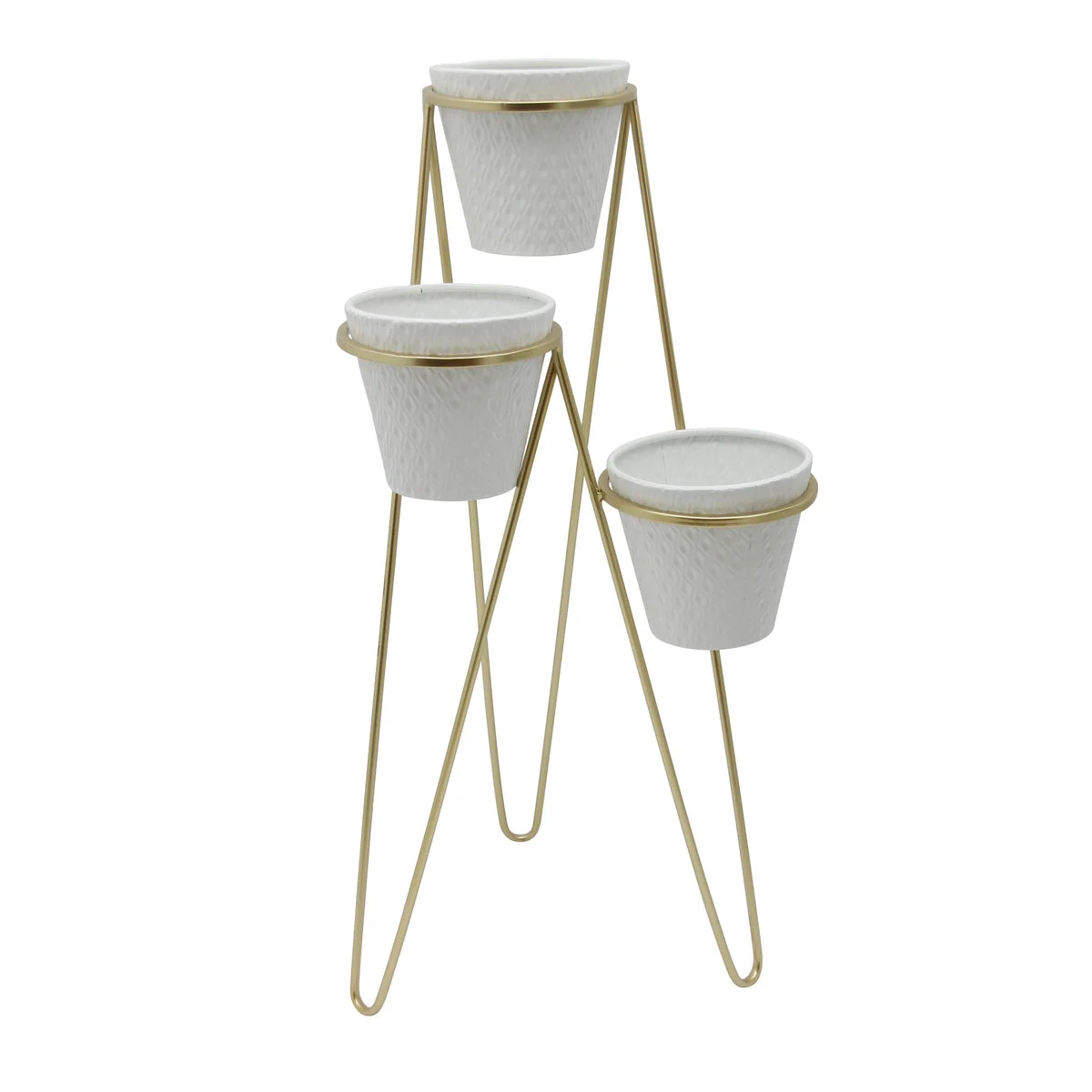 Sagebrook Home 14922-03 31" Metal 3-Tier Planter, White/Gold