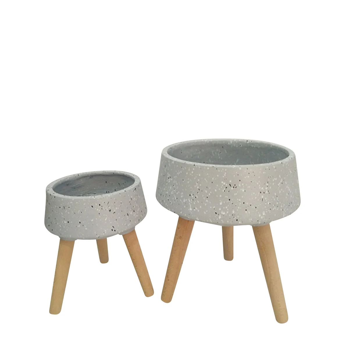 Sagebrook Home 15018-02 11"/15" Terrazzo Planter with Wood Legs, Gray, Set of 2