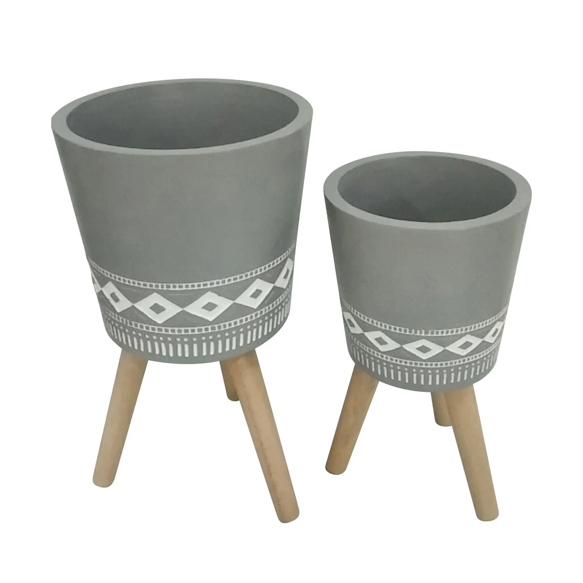 Sagebrook Home 15020-04 10"/12" Diamond Planter with Wood Legs, Gray, Set of 2