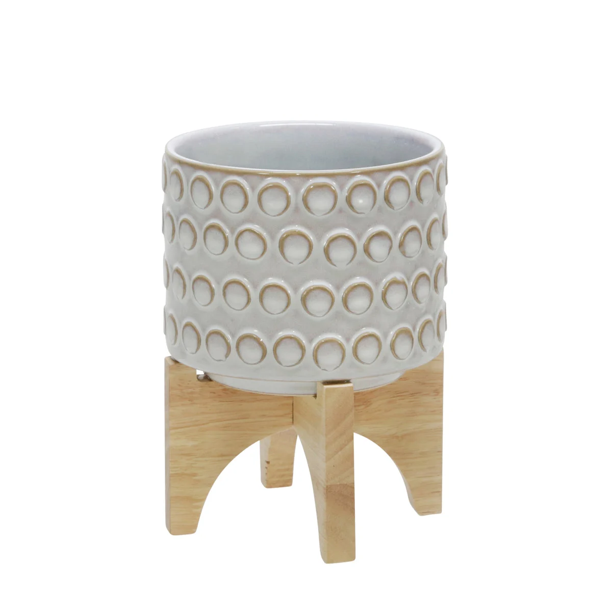 Sagebrook Home 15033-03 5" Ceramic Planter On Wooden Stand, Ivory
