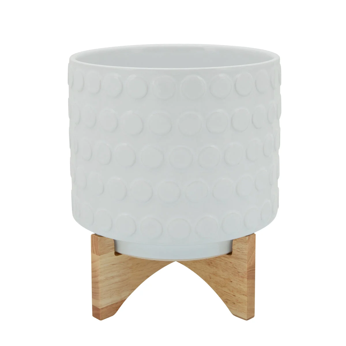 Sagebrook Home 15033-04 11" Ceramic Planter On Wooden Stand, White