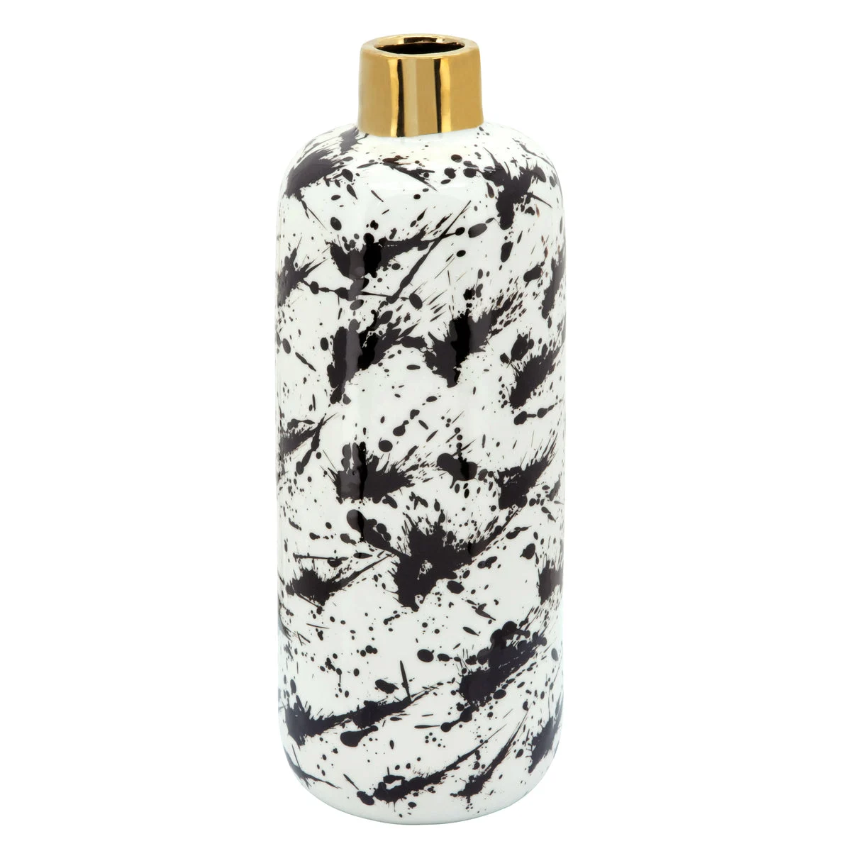 Sagebrook Home 15"H Vase W/ Gold Lid, White/Black