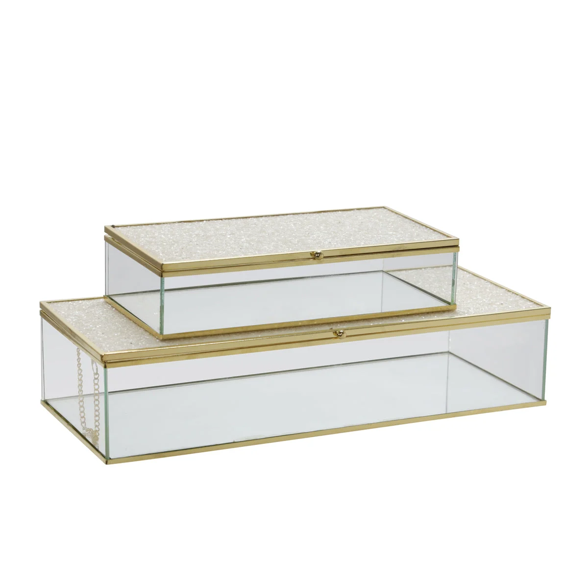 Sagebrook Home 15371-01 8"/10" Metal/Glass Box with Glitter, White, Set of 2