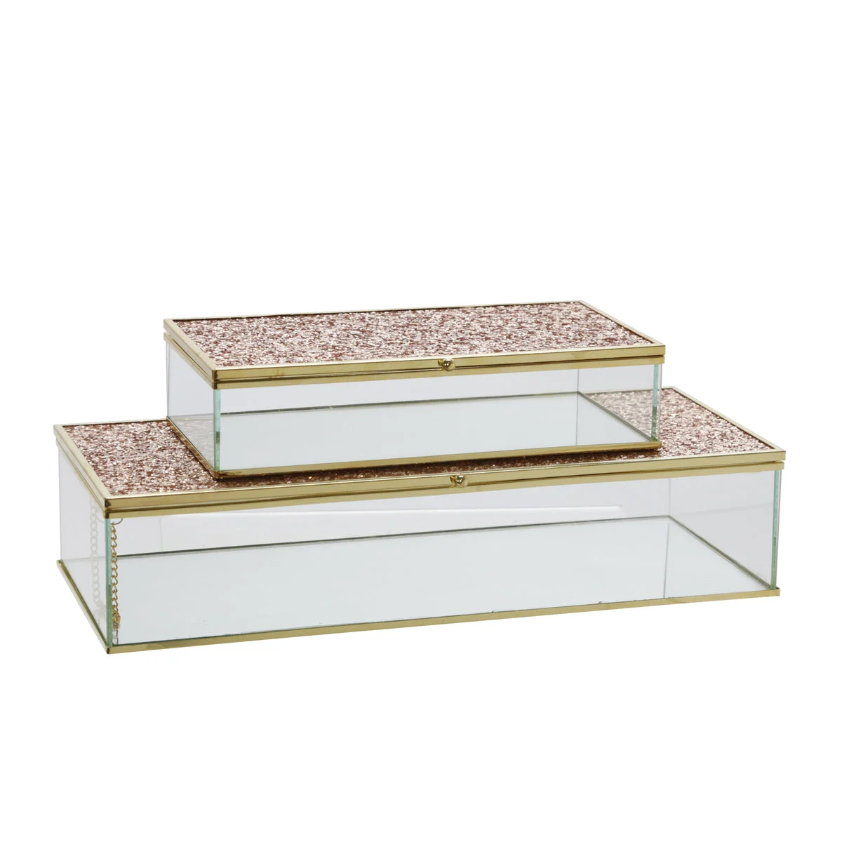 Sagebrook Home Set of 2 Metal/Glass 8/10`` Box W/ Glitter, Blush