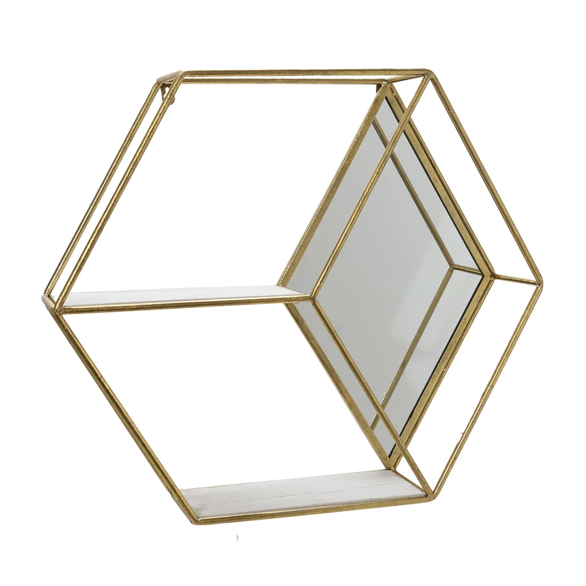 Sagebrook Home 15395-02 20" Metal/Wood Hexagon Mirrored Wall Shelf, Gold