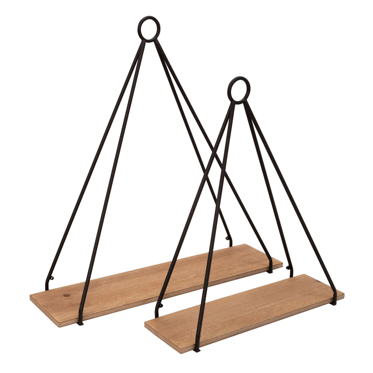 Sagebrook Home 15399-01 20"/24" Metal/Wood Triangle Shelf, Brown/Black, Set of 2