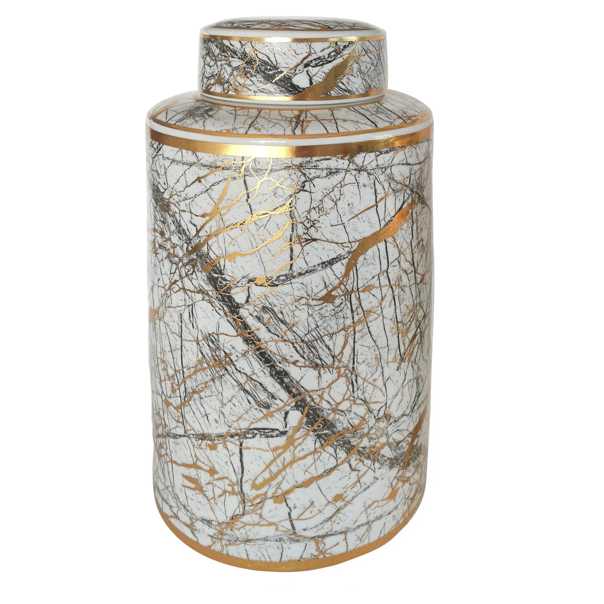Sagebrook Home Ceramic 16`` Jar With Gold Lid, White