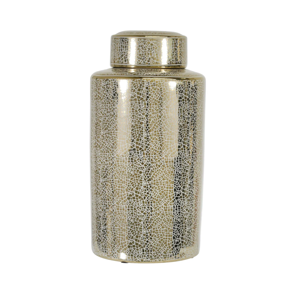 Sagebrook Home Ceramic 16`` Jar, Crackle Gold