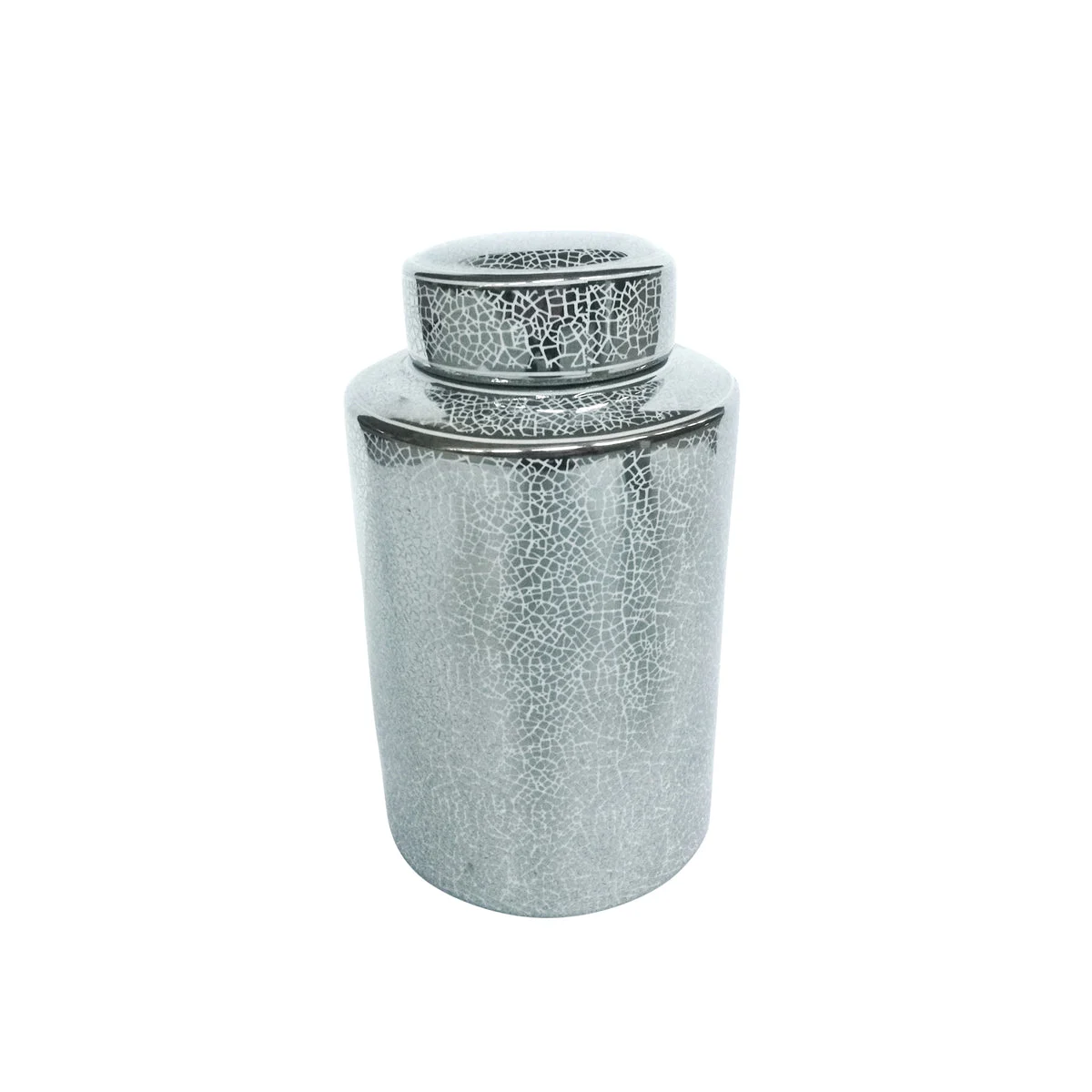 Sagebrook Home 15404-04 12" Ceramic Jar, Crackle Silver