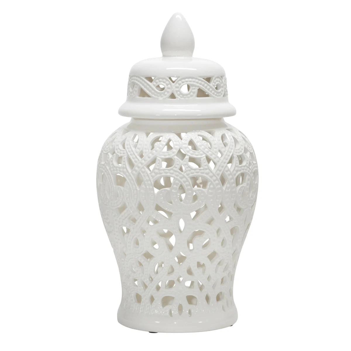 Sagebrook Home Ceramic 24`` Cut-Out Temple Jar, White
