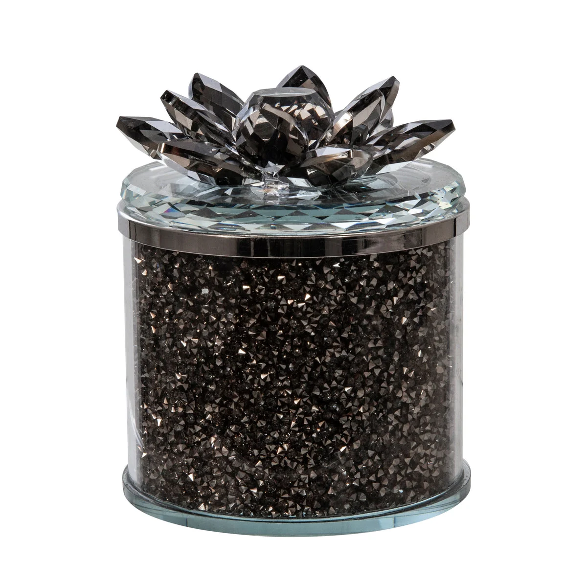 Sagebrook Home Crystal 5`` Round Lotus Box, Smoke