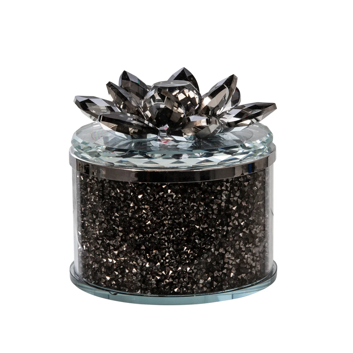 Sagebrook Home 15420-02 4" Crystal Round Lotus Box, Smoke