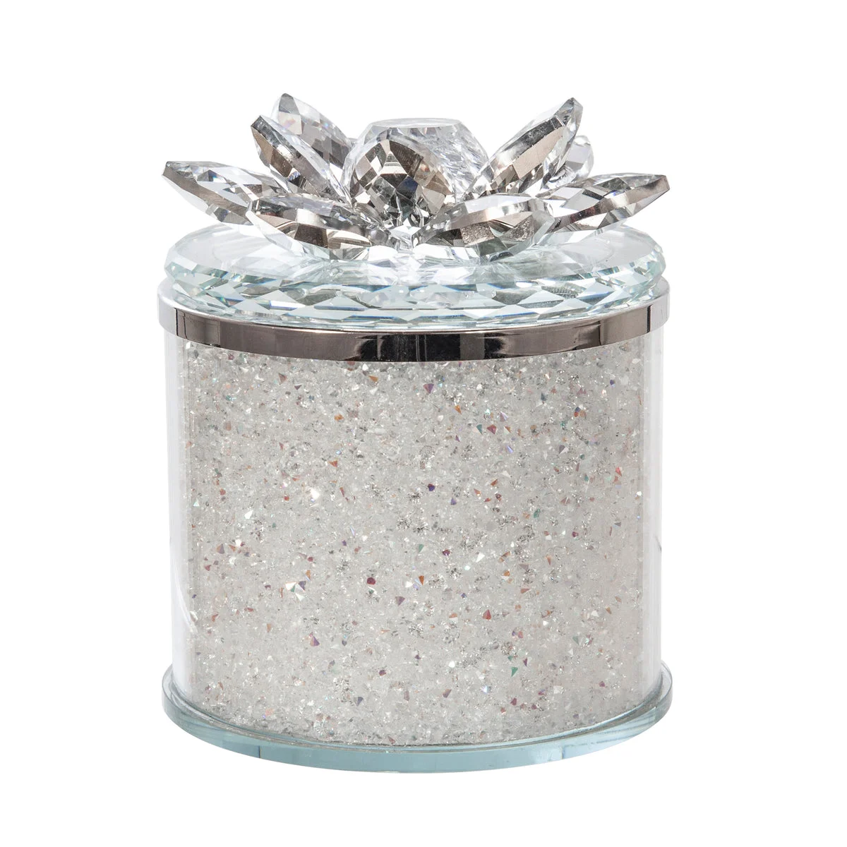 Sagebrook Home Crystal 5`` Round Lotus Box, Clear