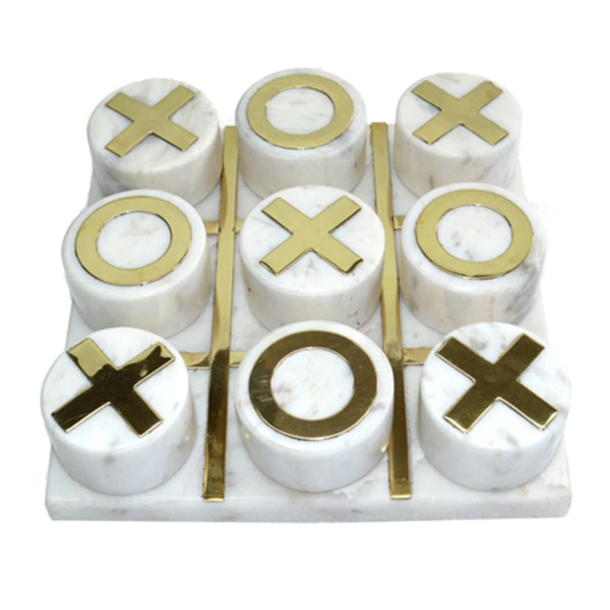 Sagebrook Home Marble 7X7 Tic-Tac-Toe, White/Gold