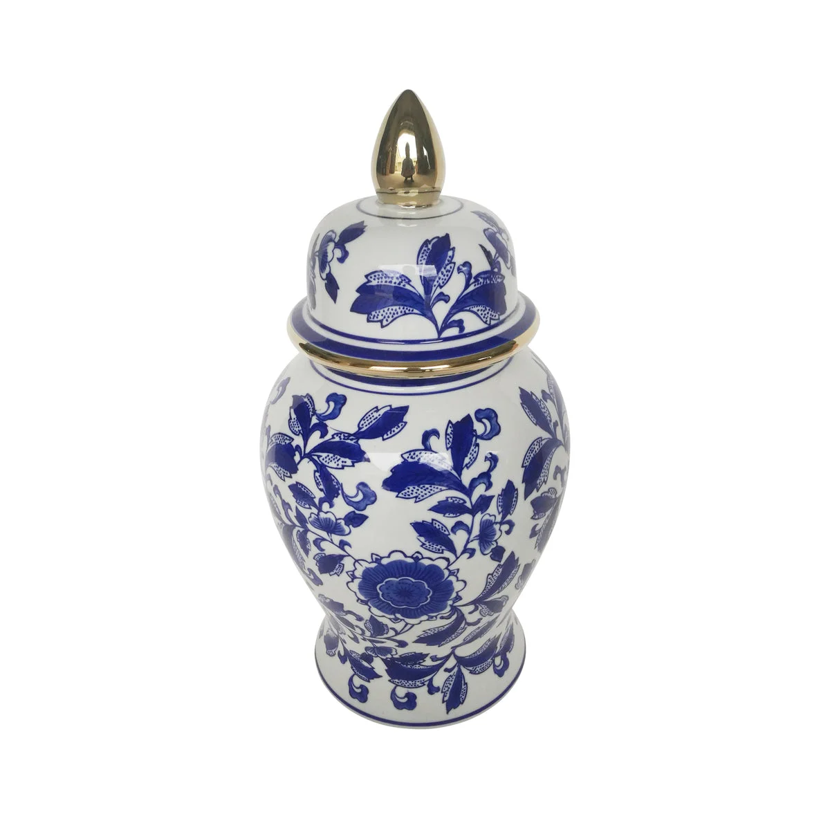 Sagebrook Home 14`` Temple Jar W/ Rose Flower, Blue & White