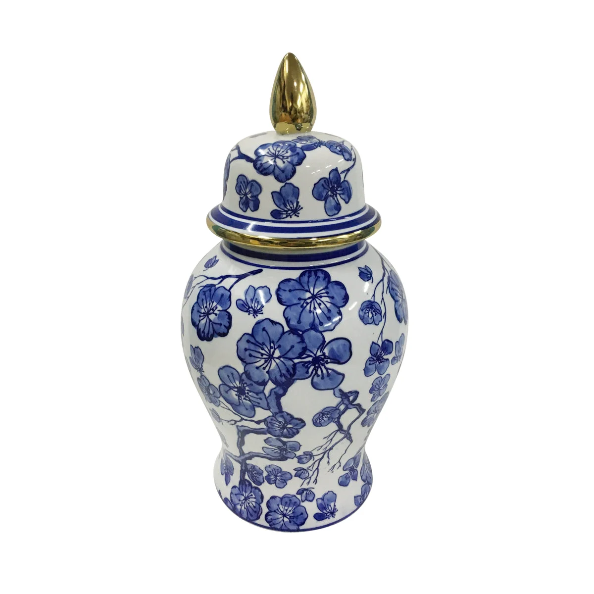 Sagebrook Home 14`` Temple Jar W/ Hibiscus, Blue & White
