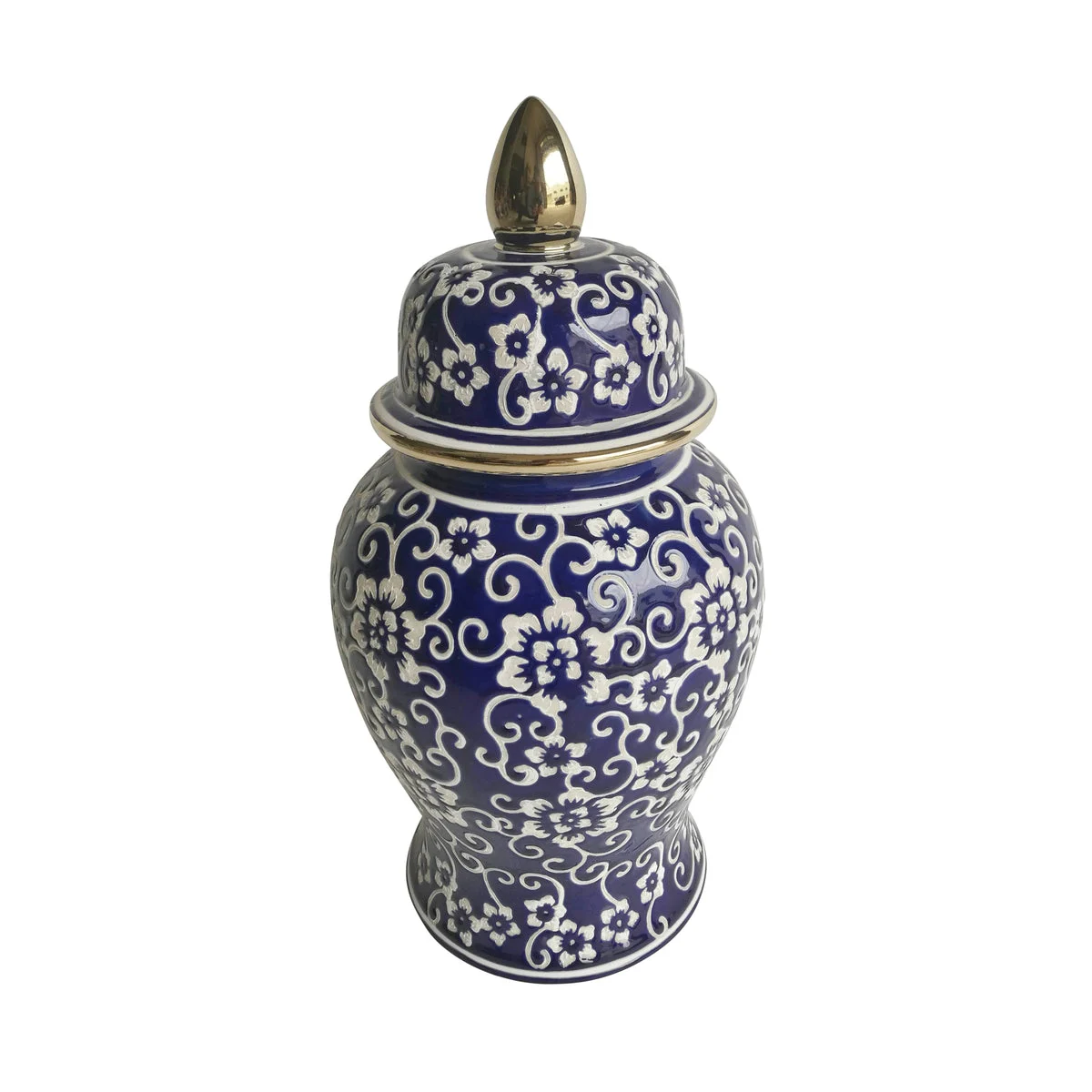 Sagebrook Home 14`` Temple Jar W/ Jasmine Flower, Blue & White