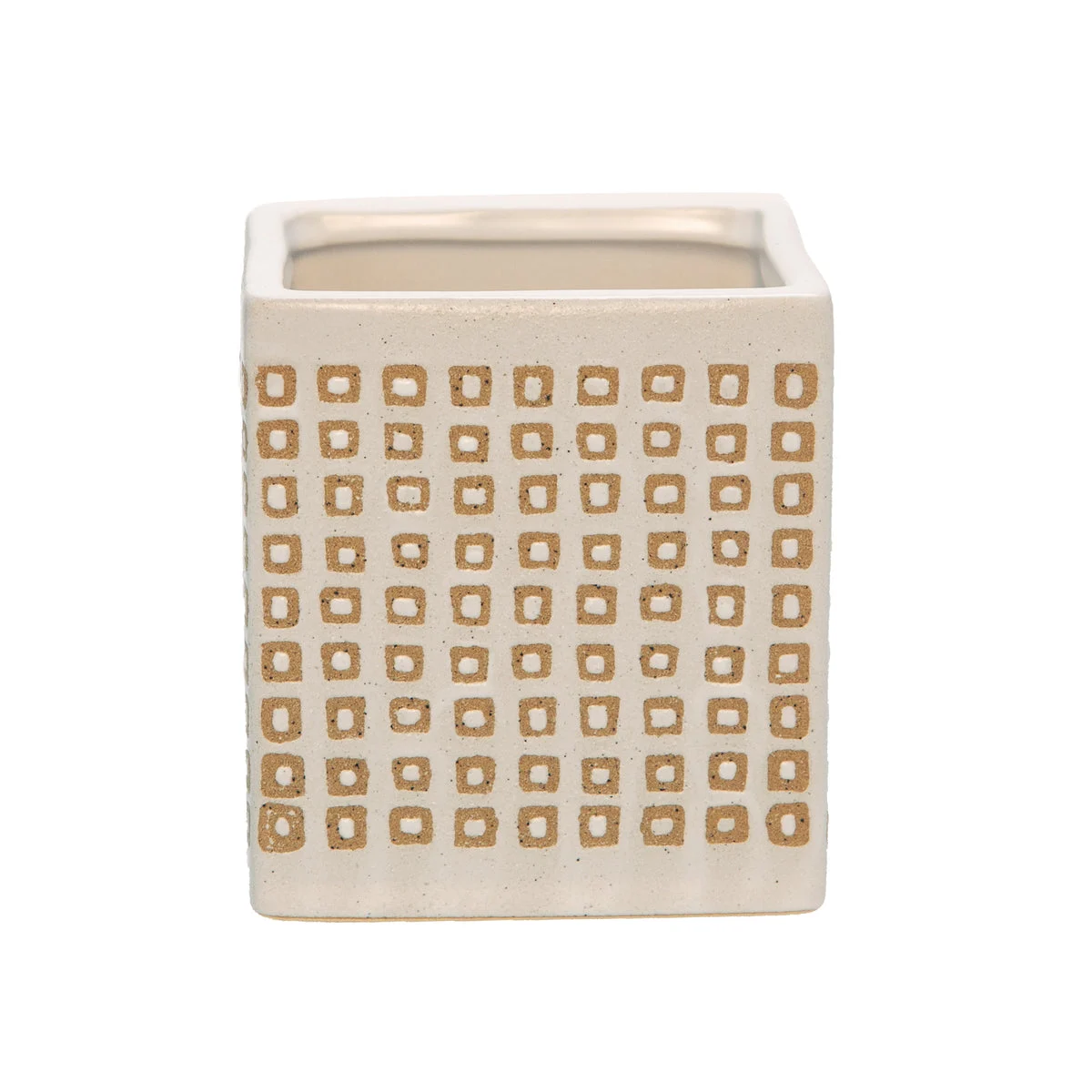 Sagebrook Home 15428-04 4" Ceramic Square Dotted Pen Holder, Cream