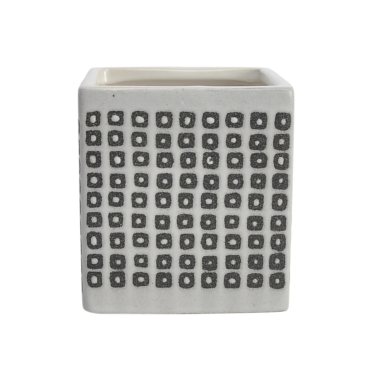 Sagebrook Home 15428-07 4" Ceramic Square Shaped Dotted Pen Holder, Black