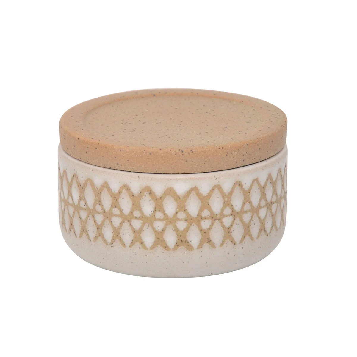 Sagebrook Home Ceramic 5`` Covered X-Design Jar, Sand